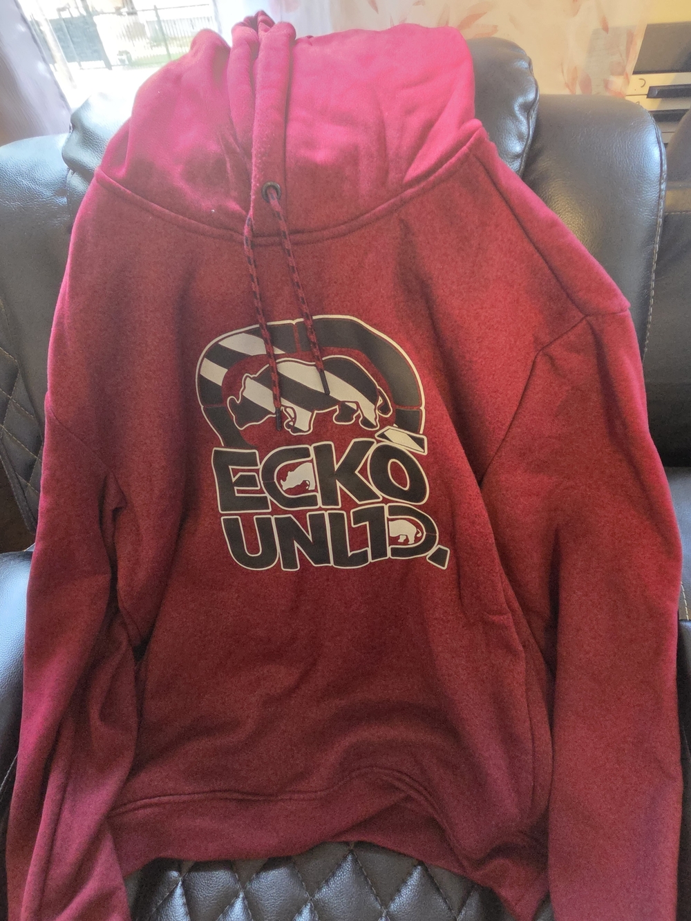 Ecko Unlimited Men's Maroon Crewneck Hoodie with Graphic Logo